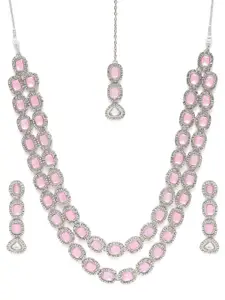 Peora Ruby & Cubic Zirconia Studded Layered Necklace Set