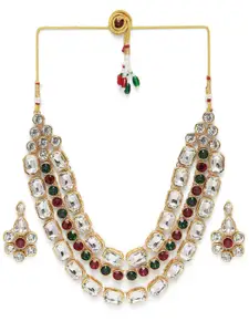 Peora Ruby & Cubic Zirconia Studded Layered Necklace Set
