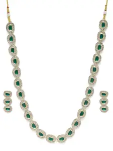 Peora Gold Plated Green Cubic Zirconia & Faux Kundan Studded Long Necklace Set