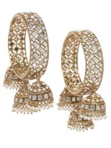 Peora Gold Plated White Kundan & Beads Studded Bangle with Latkan