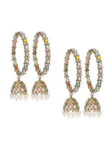 Peora Set Of 4 Gold Plated Faux Kundan & Pearl Studded Bangle with Latkan