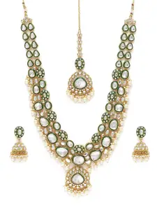 Peora Gold Plated Kundan & Beads Studded Necklace Set