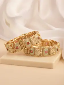 Peora Set Of 2 Gold Plated Faux Ruby Studded Bangles