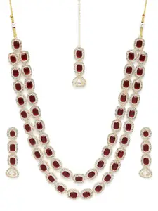 Peora Ruby & Cubic Zirconia Studded Necklace Set