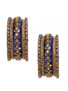 Peora Set Of 10 Kundan Silk Thread Ethnic Bangles