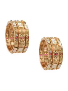 Peora Set Of 6 Gold-Plated Faux Kundan Studded Silk Thread Ethnic Bangles