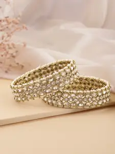 Peora Set of 2 Gold Plated Kundan & Beads Studded Bangles