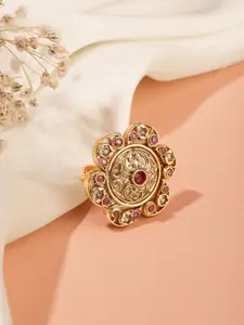 Peora Gold Plated Kundan Studded Statement Adjustable Finger Ring