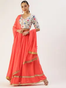 Ethnovog Embroidered Mirror Work Ready to Wear Lehenga & Unstitched Blouse With Dupatta