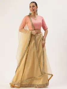 Ethnovog Embroidered Sequinned Ready to Wear Lehenga & Unstitched Blouse With Dupatta