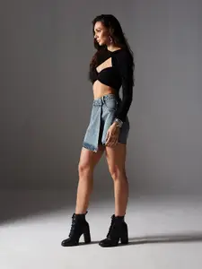 Miss Chase High-Rise Clean-Look Denim Mini Skorts