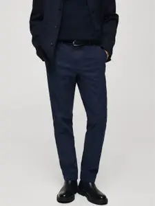 MANGO MAN Men Self Striped Regular Fit Flannel Trousers