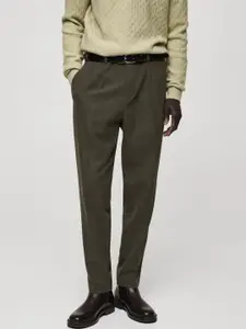 MANGO MAN Men Pleated Slim Fit Regular Flannel Trousers