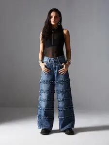 Miss Chase Women Wide Leg High-Rise Highly Distressed Heavy Fade Jeans