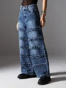 Miss Chase Women Wide Leg High-Rise Highly Distressed Heavy Fade Jeans