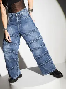 Miss Chase Women Wide Leg High-Rise Highly Distressed Heavy Fade Jeans