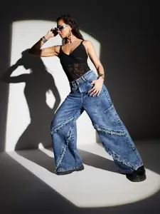 Miss Chase Women High-Rise Wide Leg Heavy Fade Jeans