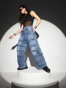 Miss Chase Dazzle Women Wide Leg High-Rise Highly Distressed Heavy Fade Jeans