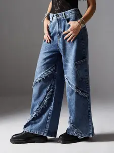 Miss Chase Women Wide Leg High-Rise Whiskers and Chevrons Heavy Fade Jeans