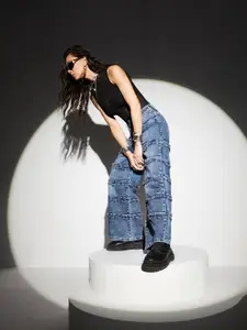 Miss Chase Women Wide Leg High-Rise Highly Distressed Heavy Fade Jeans