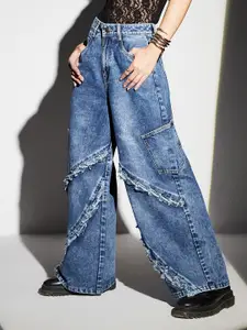 Miss Chase Women Wide Leg High-Rise Highly Distressed Heavy Fade Jeans