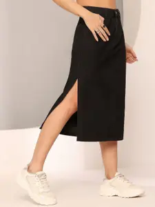 DOLCE CRUDO Straight High Rise Clean Look Stretchable Scarlet Bloom Midi Skirt