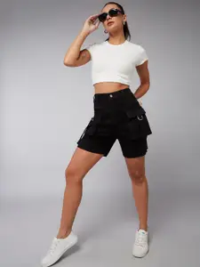 DOLCE CRUDO Women High-Rise Denim Cargo Shorts