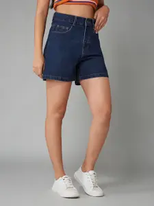 DOLCE CRUDO Women High-Rise Relaxed Fit Denim Shorts