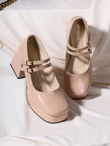 TRASE Women Square Toe Block Heeled Sandals with Buckles