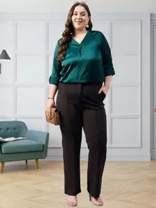 Sztori Women Plus Size Solid Cuban Collar Casual Shirt