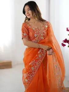 Satrani Embellished Sequinned Organza Saree