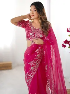 Satrani Embellished Sequinned Organza Saree