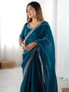 Satrani Floral Embellished Sequinned Tissue Saree