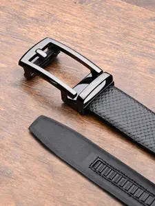 LOUIS STITCH Premium VT Leather Gunmetal Black Buckle Auto Lock Belt