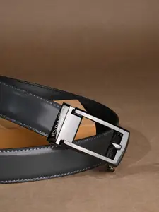 LOUIS STITCH Premium VT Leather Gunmetal Black Buckle Auto Lock Belt