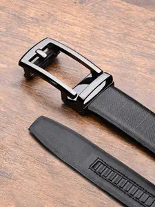 LOUIS STITCH Premium VT Leather Gunmetal Black Buckle Auto Lock Belt