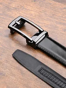 LOUIS STITCH Premium VT Leather Gunmetal Black Buckle Auto Lock Belt