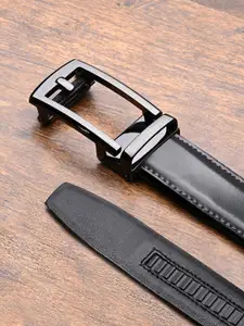 LOUIS STITCH Premium VT Leather Gunmetal Black Buckle Auto Lock Belt