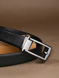 LOUIS STITCH Premium VT Leather Gunmetal Black Buckle Auto Lock Belt