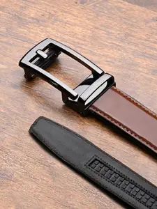 LOUIS STITCH Premium VT Leather Gunmetal Black Buckle Auto Lock Belt