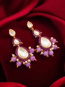 Anouk Gold-Plated Kundan Studded & Pearls Beaded Drop Earrings