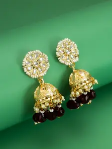 Anouk Gold-Plated Kundan Studded & Pearls Beaded Jhumkas