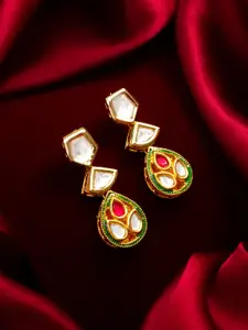Anouk Gold-Plated Kundan Studded Geometric Shaped Drop Earrings