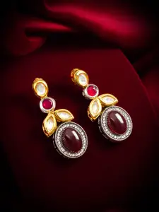 Anouk Gold-Plated Kundan Studded & Artificial Stones Studded Contemporary Drop Earrings