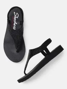 Skechers Women MEDITATION Embellished T-Strap Flats