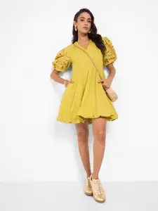 AKKRITI BY PANTALOONS Schiffli Flared Sleeve Balloon Dress