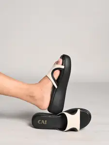 CAI Women Striped PU Platform Pumps