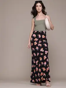 MANGO Floral Printed Mid-Rise Maxi A-Line Skirt