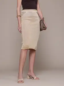 MANGO Open-Knit Mid-Rise Midi Pencil Skirt