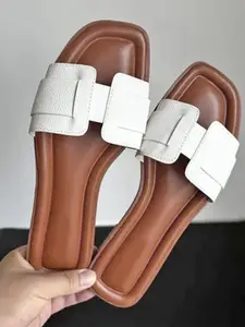 Street Style Store Women Textured PU Open Toe Flats